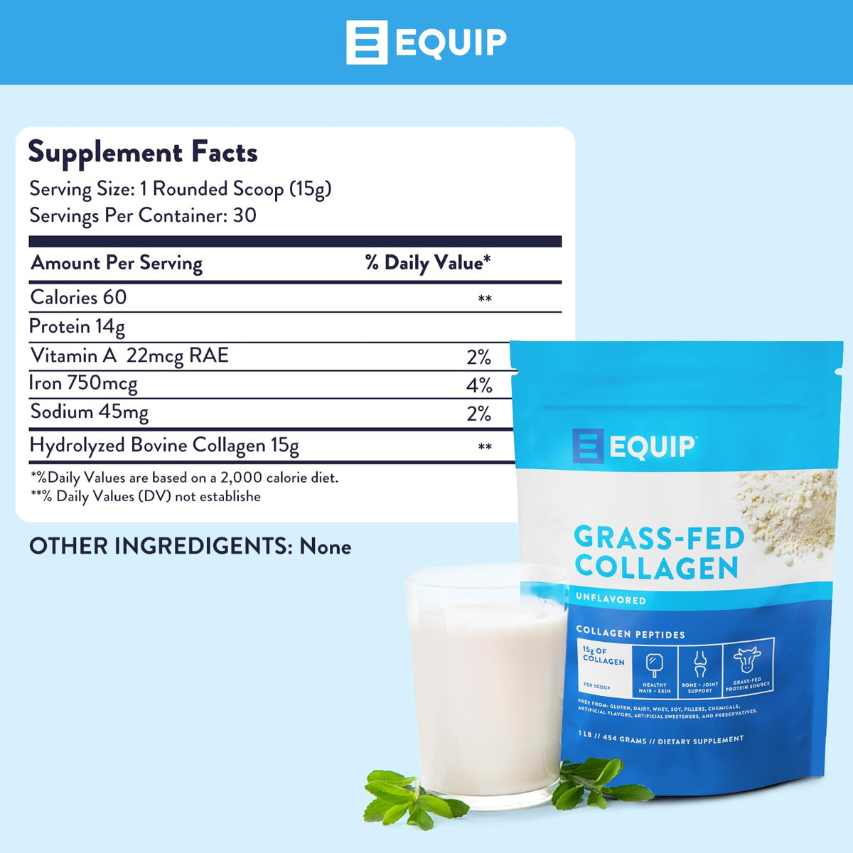 Equip Foods Grass-Fed Collagen Powder – Unflavored, Non-GMO | 30 Servings