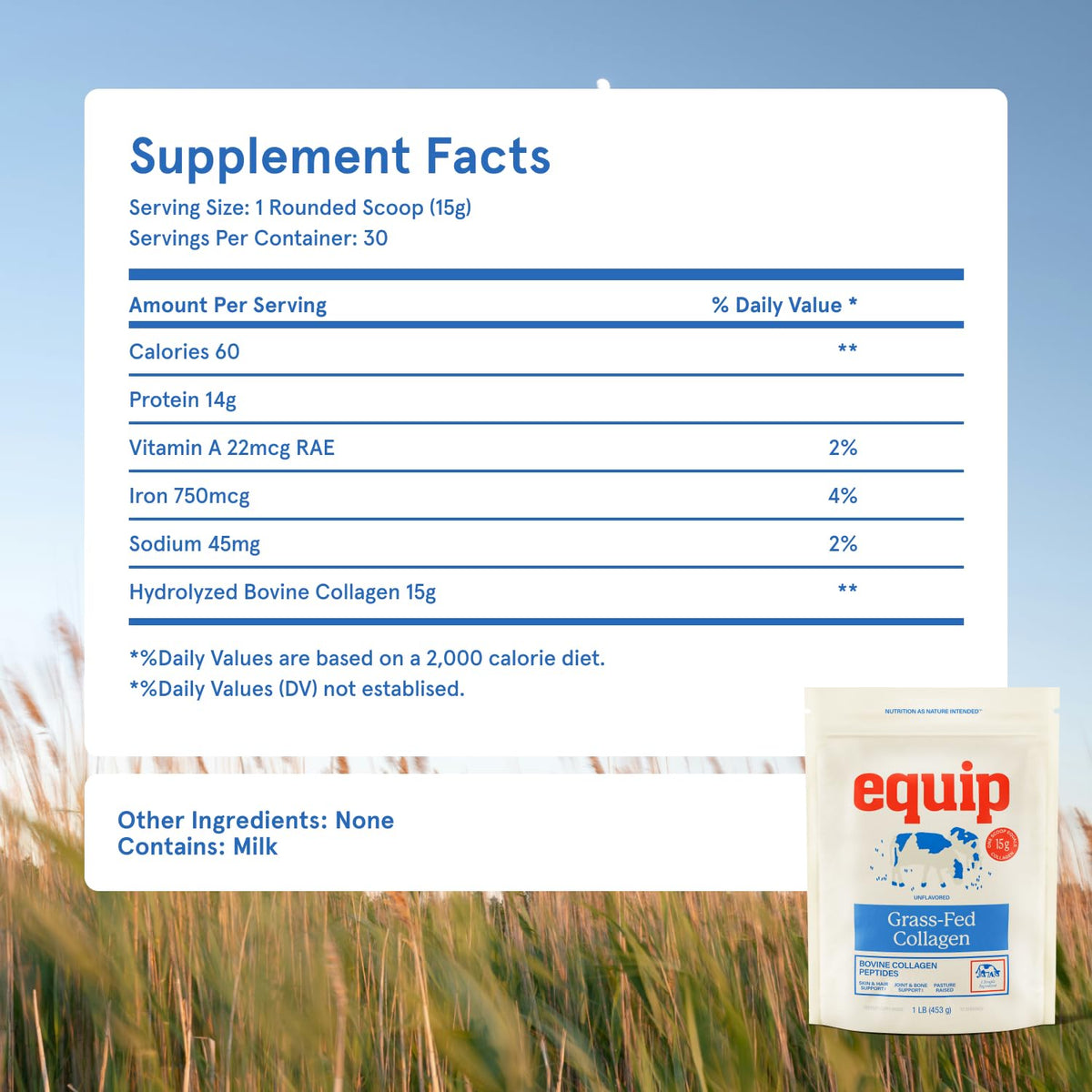 Equip Foods Grass-Fed Collagen Powder – Unflavored, Non-GMO | 30 Servings