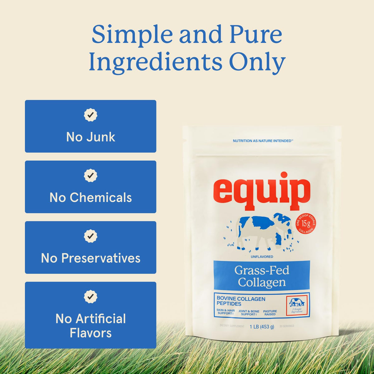 Equip Foods Grass-Fed Collagen Powder – Unflavored, Non-GMO | 30 Servings
