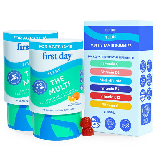 First Day Vitaminas para Adolescentes | Multivitamínico para Adolescentes Niñas y Niños de 12 a 17 años | Mezcla Orgánica de Frutas y Verduras | Suministro para 60 Días