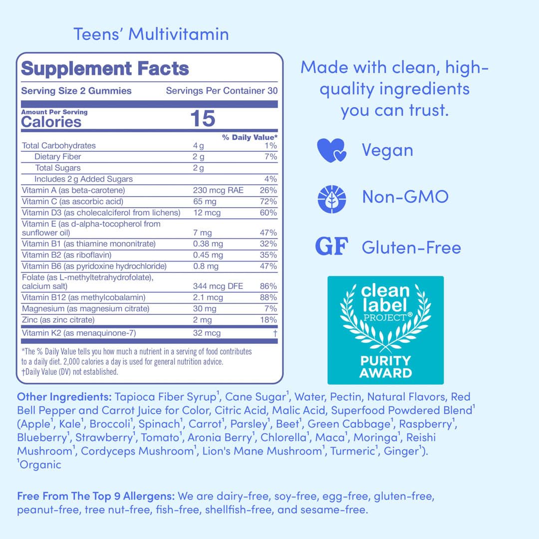 First Day Vitamins for Teens – Teen Multivitamin for Boys & Girls 12-17 | Organic Fruit & Veggie Blend | 30 Day Supply - Calm Era
