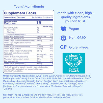 First Day Vitamins for Teens – Teen Multivitamin for Boys & Girls 12-17 | Organic Fruit & Veggie Blend | 30 Day Supply - Calm Era