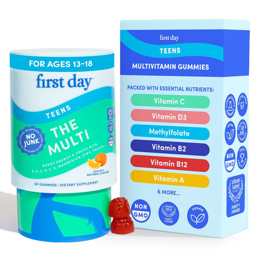 First Day Vitamins for Teens – Teen Multivitamin for Boys & Girls 12-17 | Organic Fruit & Veggie Blend | 30 Day Supply - Calm Era