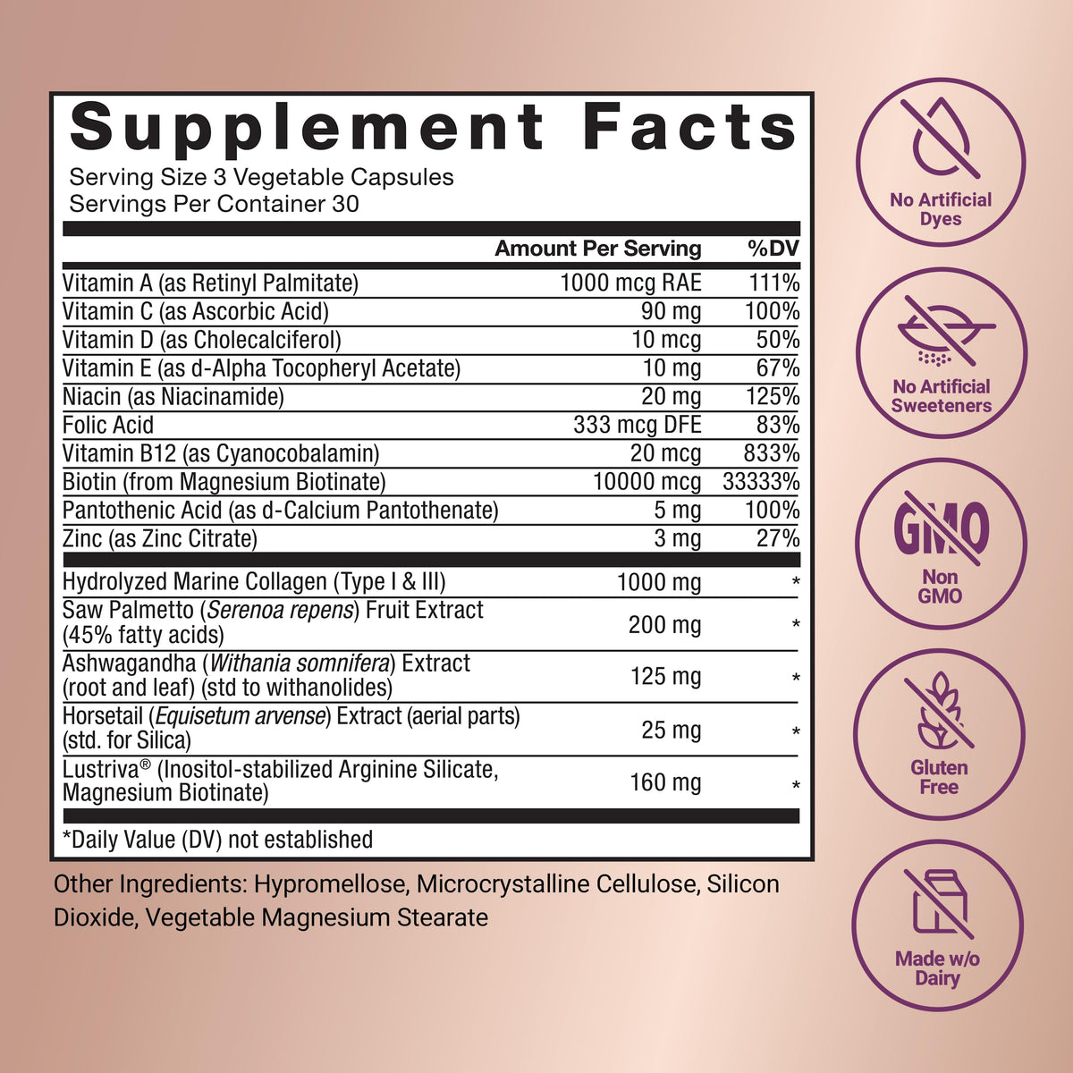 Acelerador del crecimiento del cabello multivitamínico de Force Factor | Lustriva, biotina y vitaminas A-E | 90 cápsulas