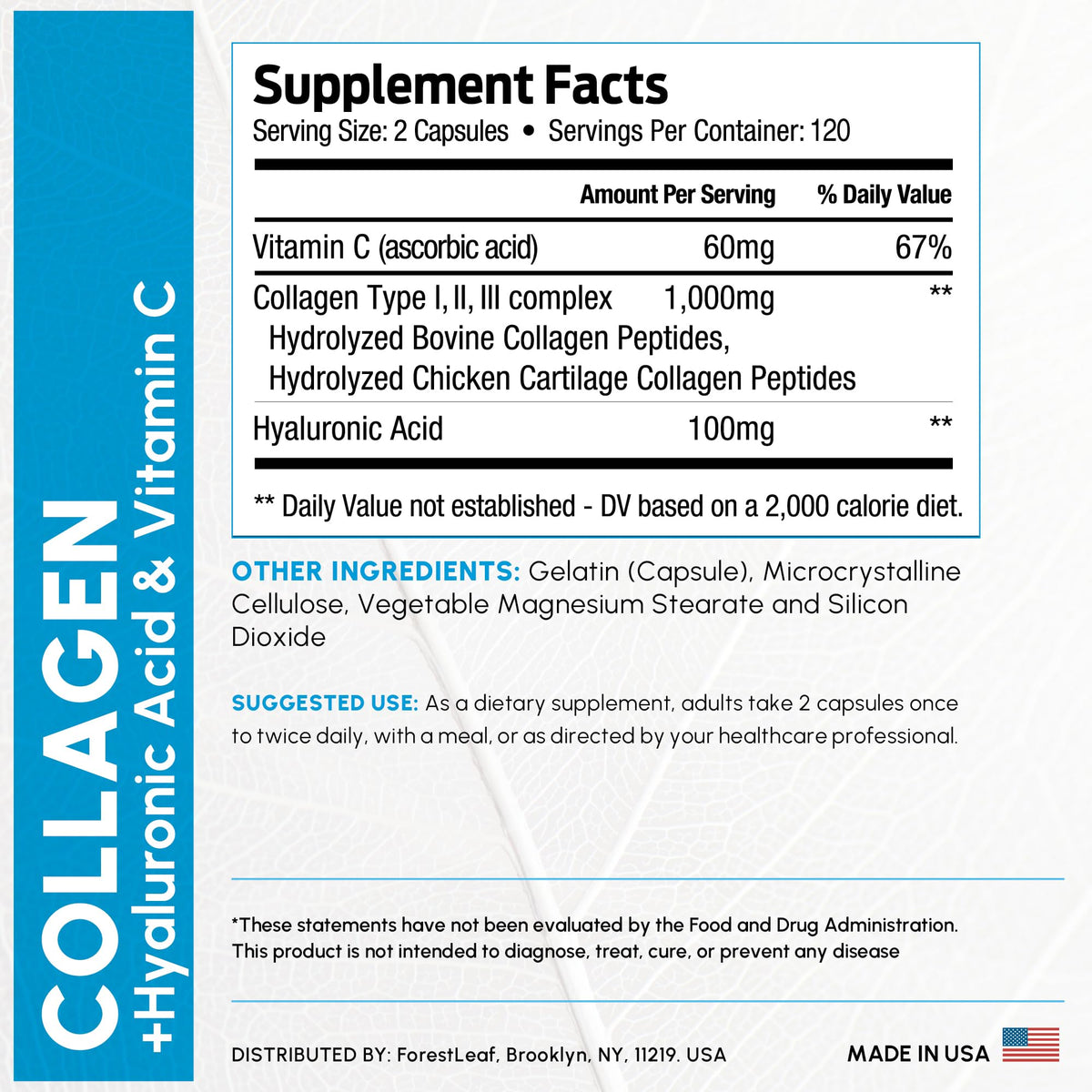 ForestLeaf Multi Collagen Pills — Hydrolyzed Collagen with Vitamin C & Hyaluronic Acid (240 Capsules) - Calm Era