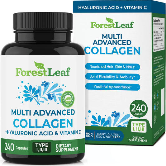 ForestLeaf Multi Collagen Pills — Hydrolyzed Collagen with Vitamin C & Hyaluronic Acid (240 Capsules) - Calm Era