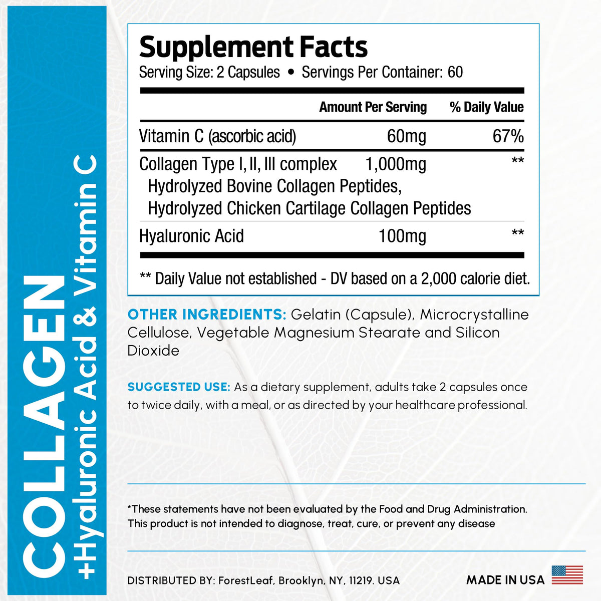 ForestLeaf Multi Collagen Pills with Hyaluronic Acid + Vitamin C | Hydrolyzed Collagen for Skin, Joints, and Hair | 240 Capsules - Calm Era