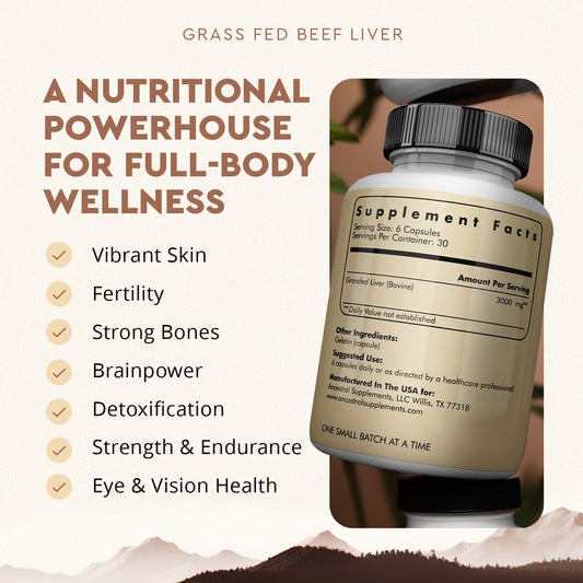 Ancestral Supplements Hígado de Res de Pastura 180 Cápsulas | Energía, Desintoxicación, Digestión, Inmunidad