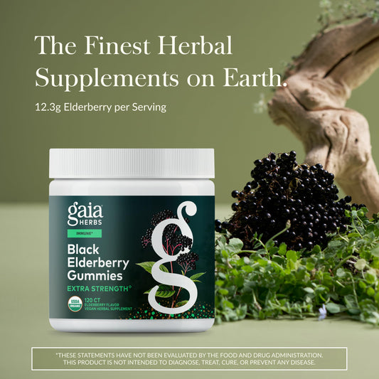 Gomitas de saúco negro de Gaia Herbs – Apoyo inmunitario de fuerza extra | 120 gomitas