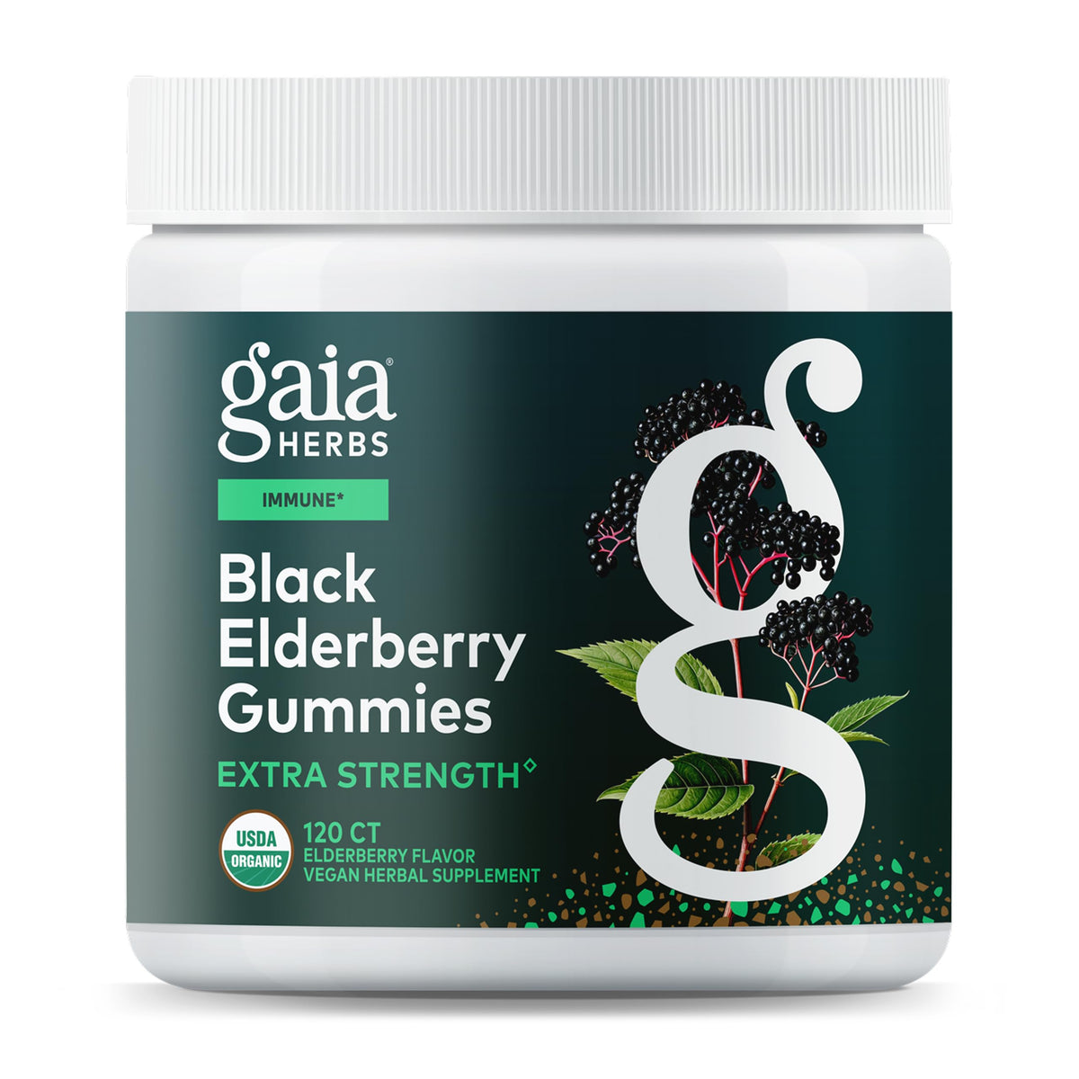 Gaia Herbs Black Elderberry Gummies container on a white background