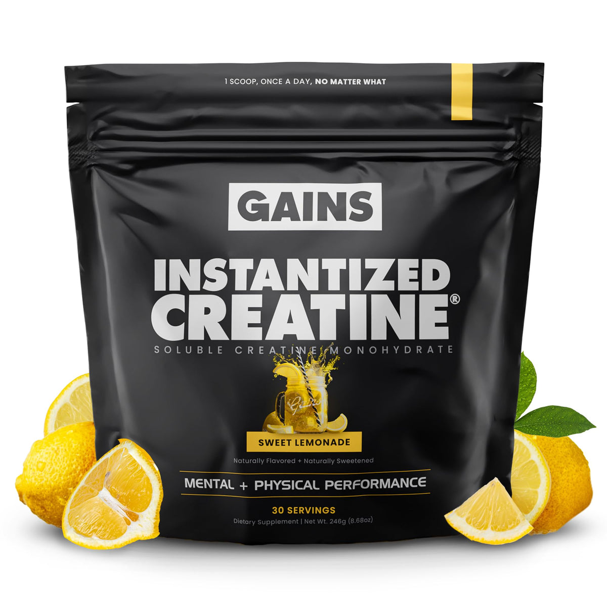 Gains in Bulk Instantized Creatine Monohydrate – Sweet Lemonade 30 Servings - Calm Era