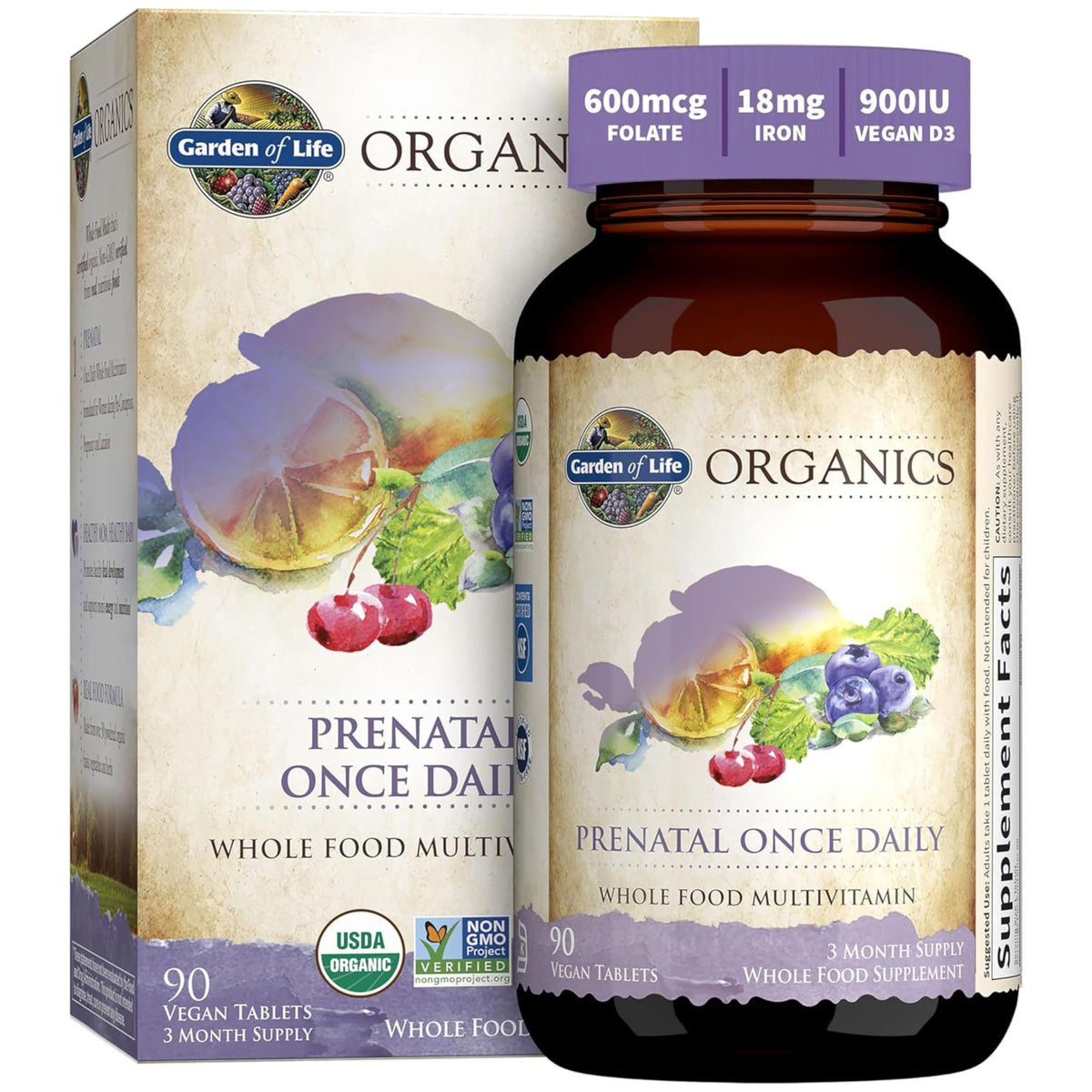 Vitaminas prenatales Garden of Life para mujeres – Folato orgánico, vegano, sin OGM, suministro para 90 días