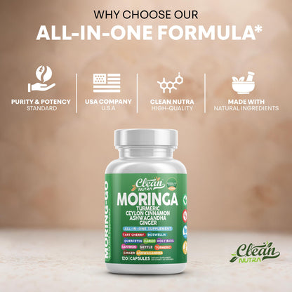 Clean Nutra Moring-Go Cápsulas de Moringa y Cúrcuma 13 en 1