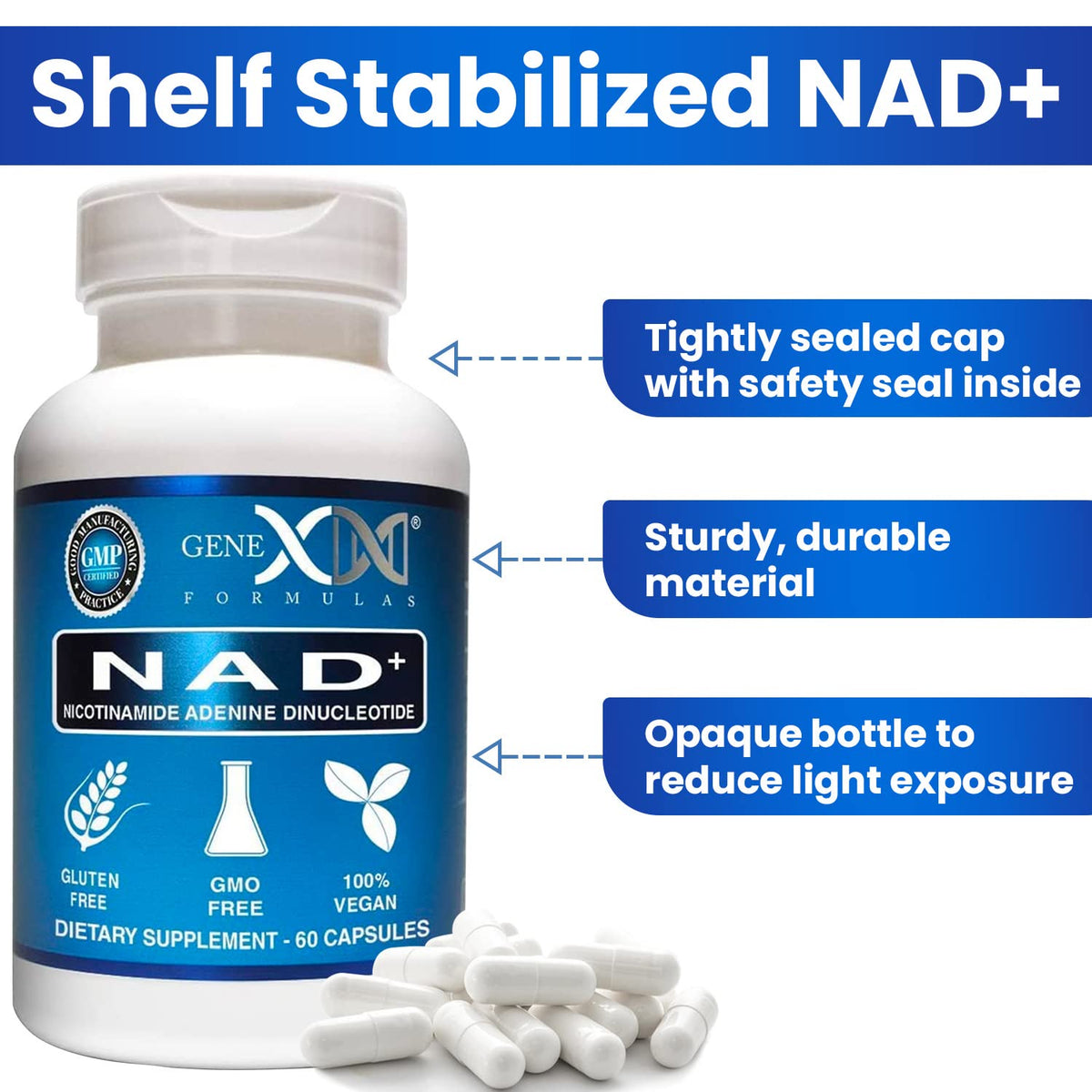 Genex NAD+ 250mg – 60 Cápsulas | NAD+ Real, No un Precursor