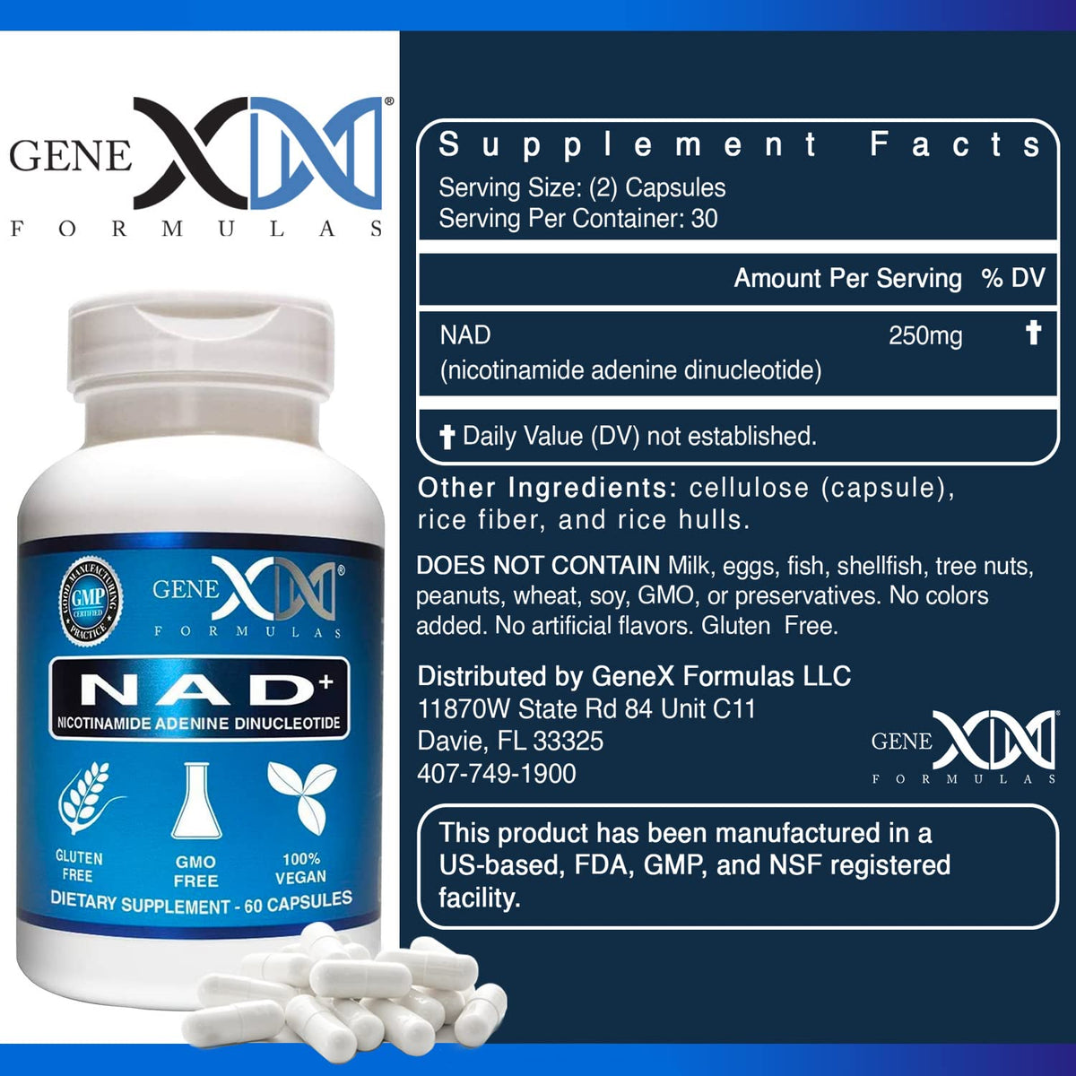 Genex NAD+ 250mg – 60 Cápsulas | NAD+ Real, No un Precursor