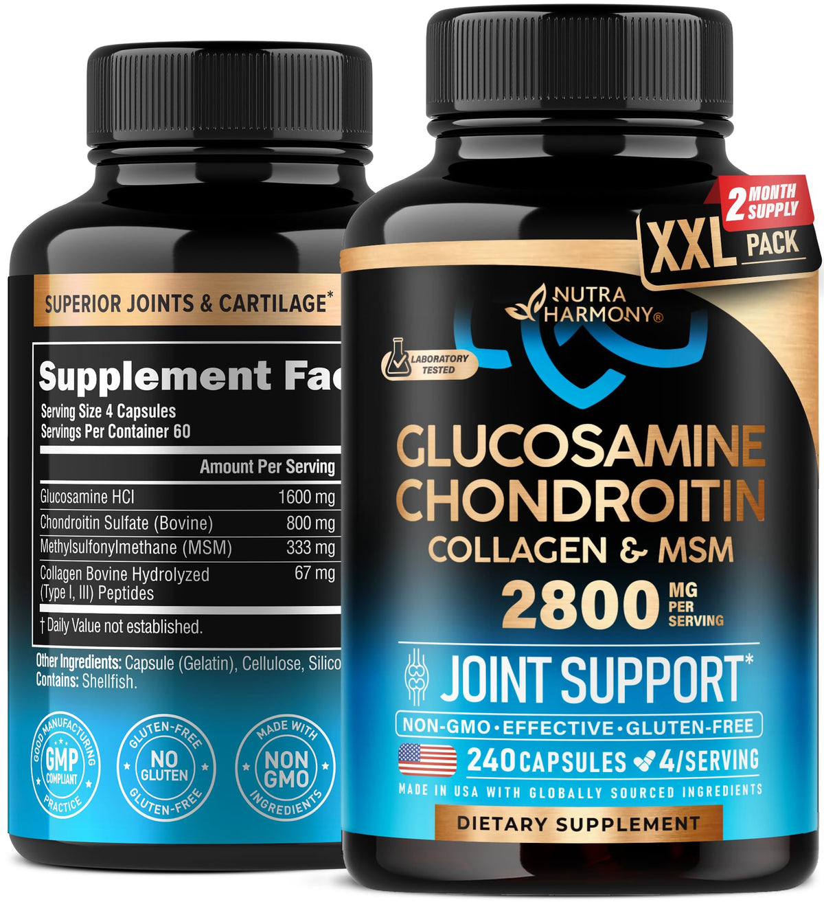 Glucosamina Condroitina MSM Colágeno – Apoyo Articular (240 Cápsulas) | Hecho en EE. UU.