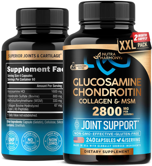 Glucosamina Condroitina MSM Colágeno – Apoyo Articular (240 Cápsulas) | Hecho en EE. UU.