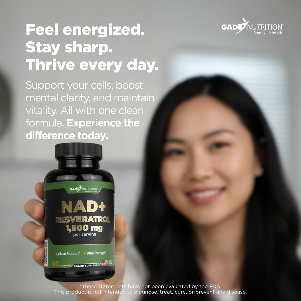 Gade Nutrition NAD+ con Resveratrol – Envejecimiento saludable y antioxidante | Hecho en EE. UU.