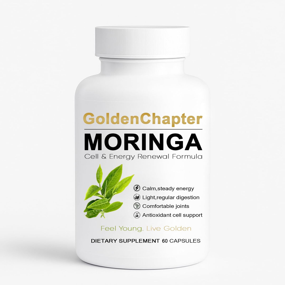 Golden Chapter Cápsulas de Moringa con Hierro, Magnesio, B12 y Vitamina C, 60 unidades