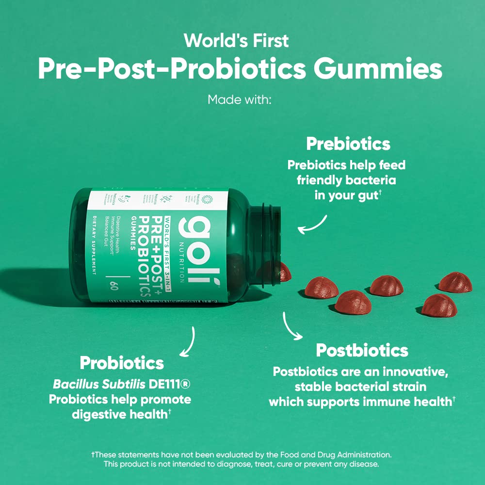 Gominolas Pre+Post+Probióticos de Goli – 180 unidades | 3 en 1 sin gluten, vegano, sin OGM, sin gelatina