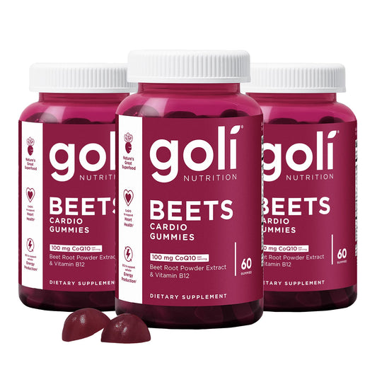 Gomitas Goli Beets Cardio con CoQ10 y Vitamina B12 – Extracto de Remolacha para el Bienestar Cardiovascular | 60 Unidades (Paquete de 3)