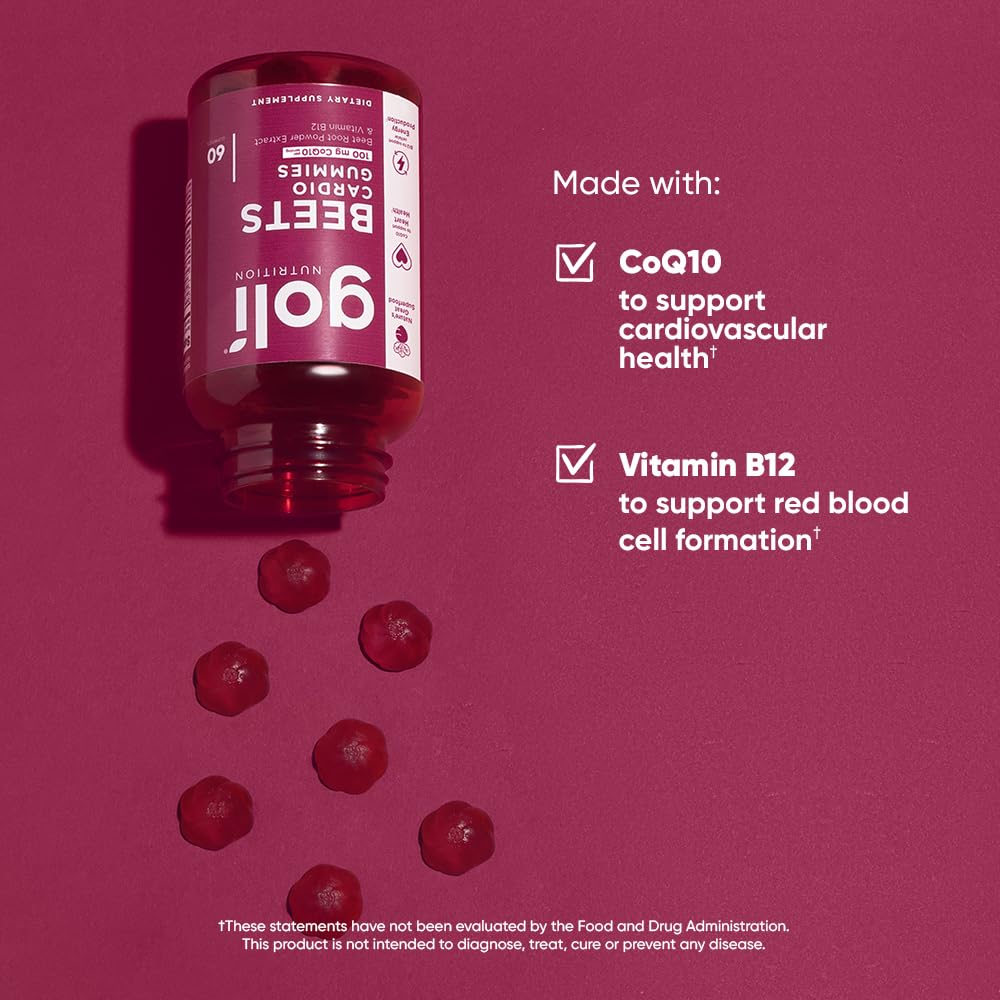 Gomitas Goli Beets Cardio con CoQ10 y Vitamina B12 – Extracto de Remolacha para el Bienestar Cardiovascular | 60 Unidades (Paquete de 3)
