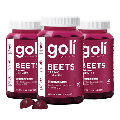 Gomitas Goli Beets Cardio con CoQ10 y Vitamina B12 – Extracto de Remolacha para el Bienestar Cardiovascular | 60 Unidades (Paquete de 3)