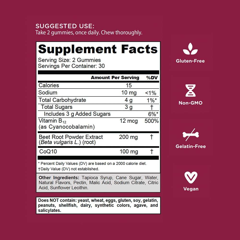 Gomitas Goli Beets Cardio con CoQ10 y Vitamina B12 – Extracto de Remolacha para el Bienestar Cardiovascular | 60 Unidades (Paquete de 3)