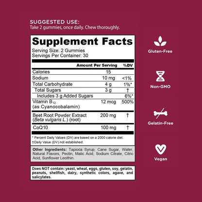 Gomitas Goli Beets Cardio con CoQ10 y Vitamina B12 – Extracto de Remolacha para el Bienestar Cardiovascular | 60 Unidades (Paquete de 3)