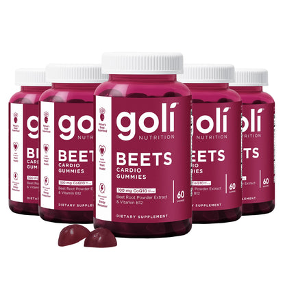 Goli Beets Cardio Gummies with CoQ10 & Vitamin B12 – Beetroot Extract | Vegan, Non-GMO, Gluten-Free (300 Count, 5 Pack) - Calm Era