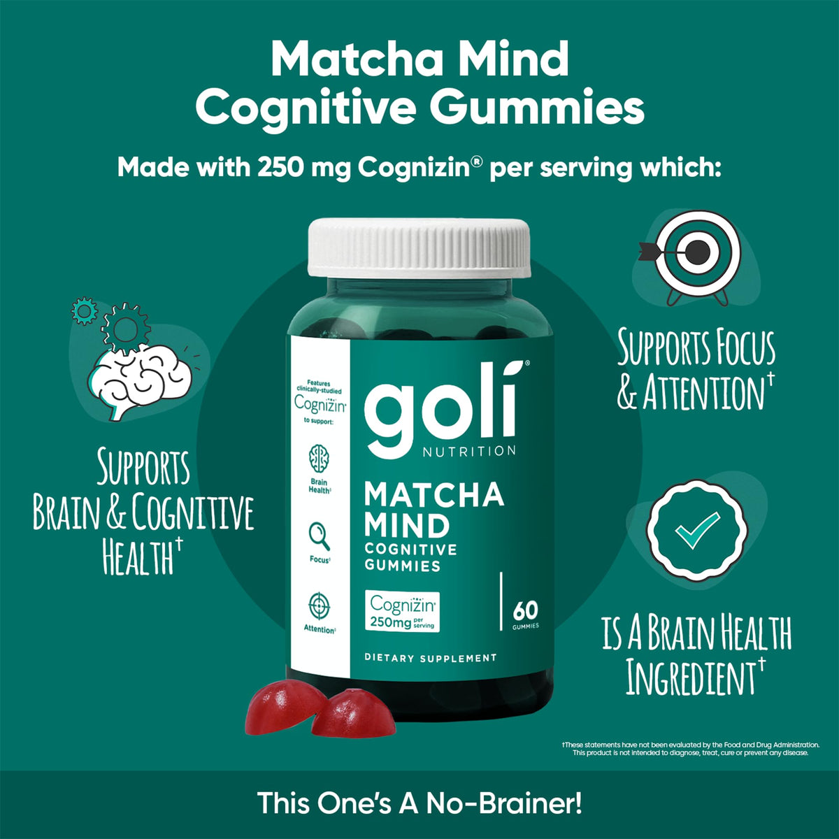 Goli Matcha Mind Gummies – Matcha & Cognizin | 180 Gummies - Calm Era
