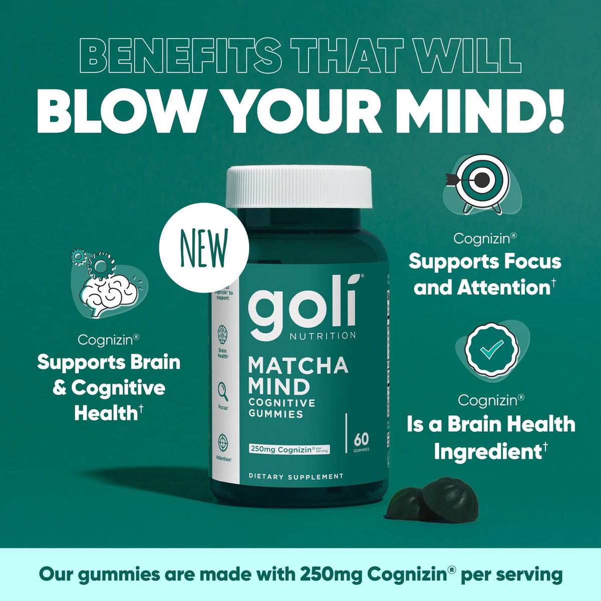 Goli Matcha Mind Gummies – Matcha & Cognizin | 180 Gummies - Calm Era