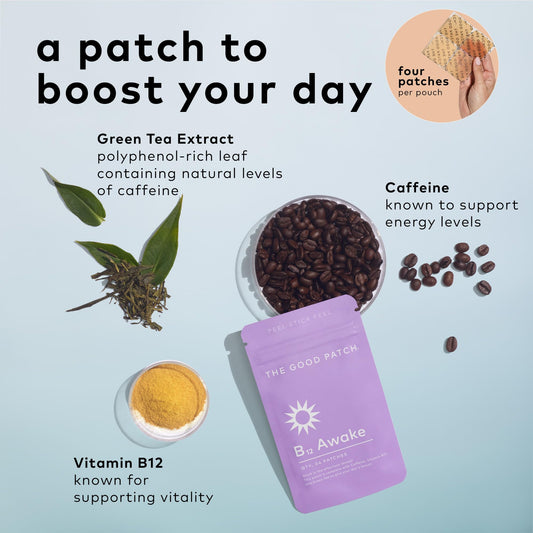 The Good Patch B12 Awake – Cafeína, B12 y Té Verde | Energía Natural | 24 Parches