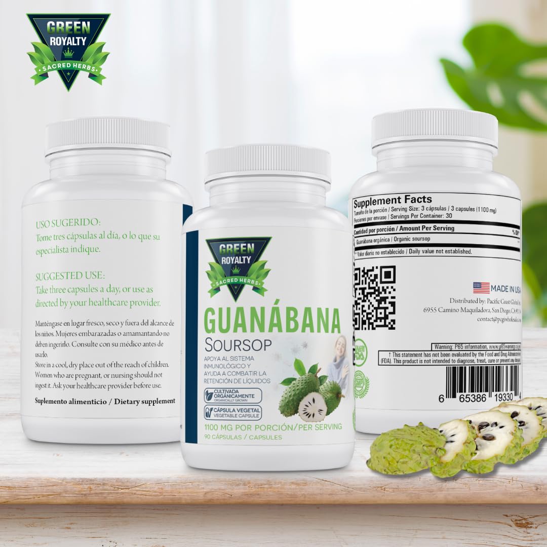 Graviola Soursop Capsules 1100mg — 90 Vegan Capsules, Made in USA - Calm Era