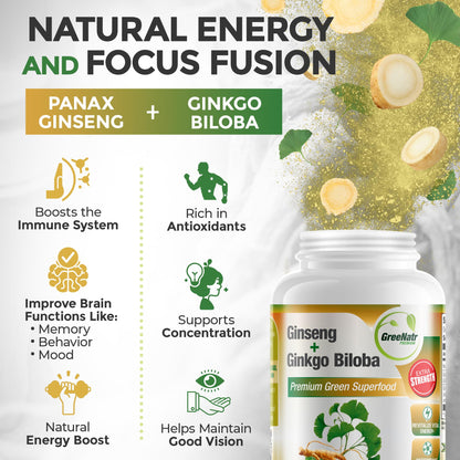 Paquete de Ginkgo Biloba, Panax Ginseng y Moringa de GreeNatr