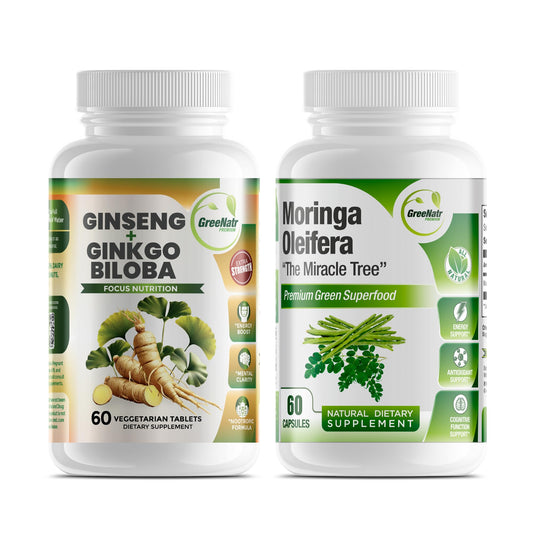 Paquete de Ginkgo Biloba, Panax Ginseng y Moringa de GreeNatr