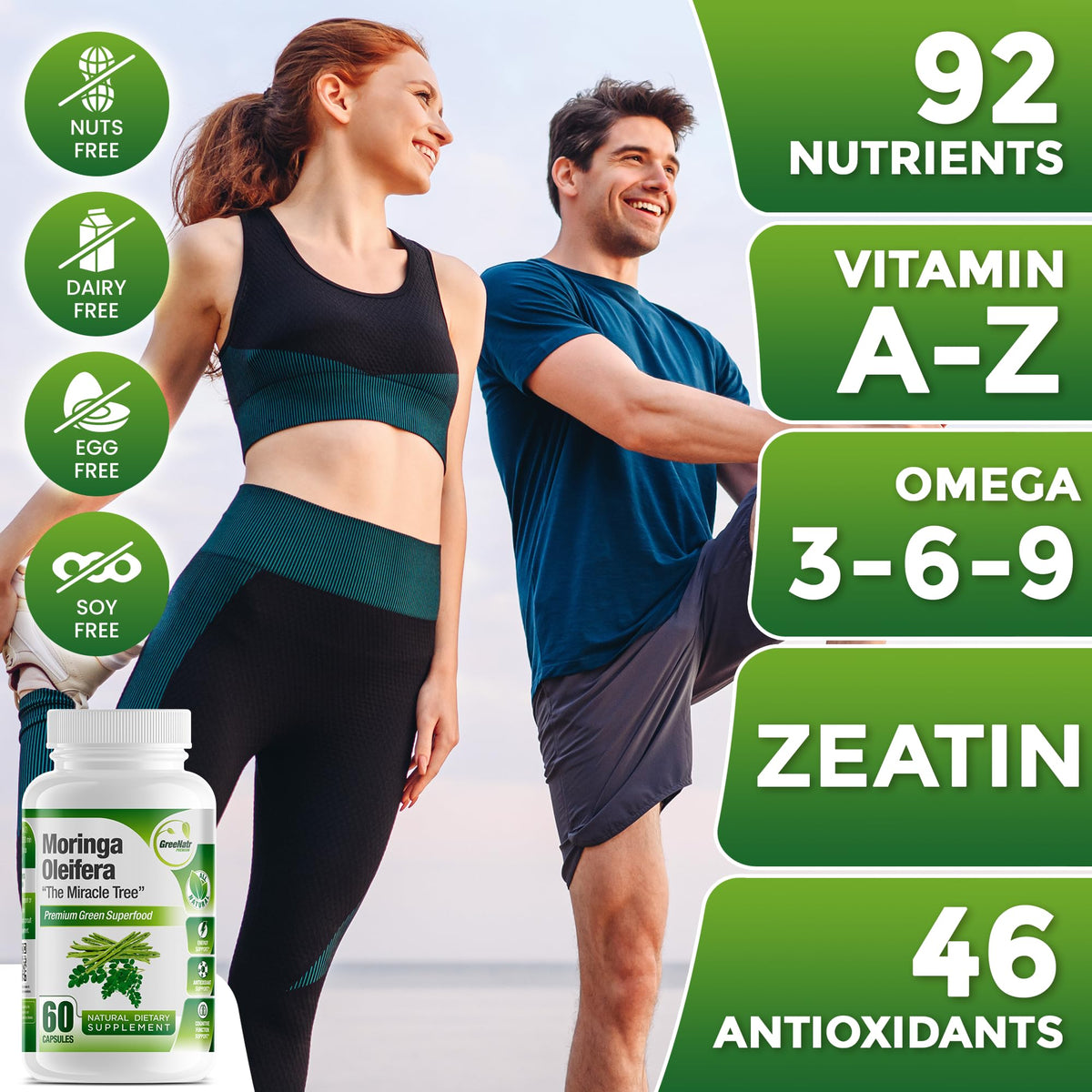 Paquete de Ginkgo Biloba, Panax Ginseng y Moringa de GreeNatr