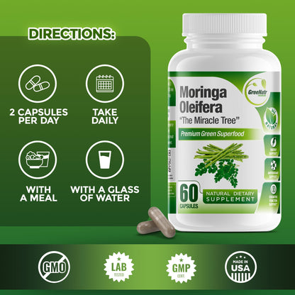 GreeNatr Cápsulas de Moringa Oleifera Pura 1000mg | Paquete de 3 Frascos
