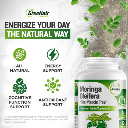 GreeNatr Cápsulas de Moringa Oleifera Pura 1000mg | Paquete de 3 Frascos