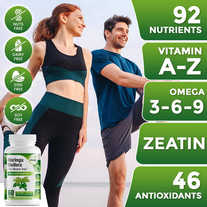 GreeNatr Cápsulas de Moringa Oleifera Pura 1000mg | Paquete de 3 Frascos