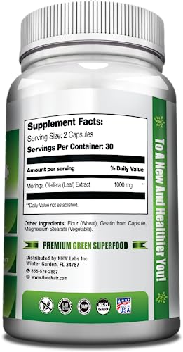 GreeNatr Cápsulas de Moringa Oleifera Pura 1000mg | Paquete de 3 Frascos