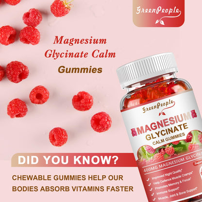GREENPEOPLE Magnesium Glycinate Gummies 400mg — Sugar Free Raspberry Flavor, Vitamin D & B6 for Calm Support - Calm Era