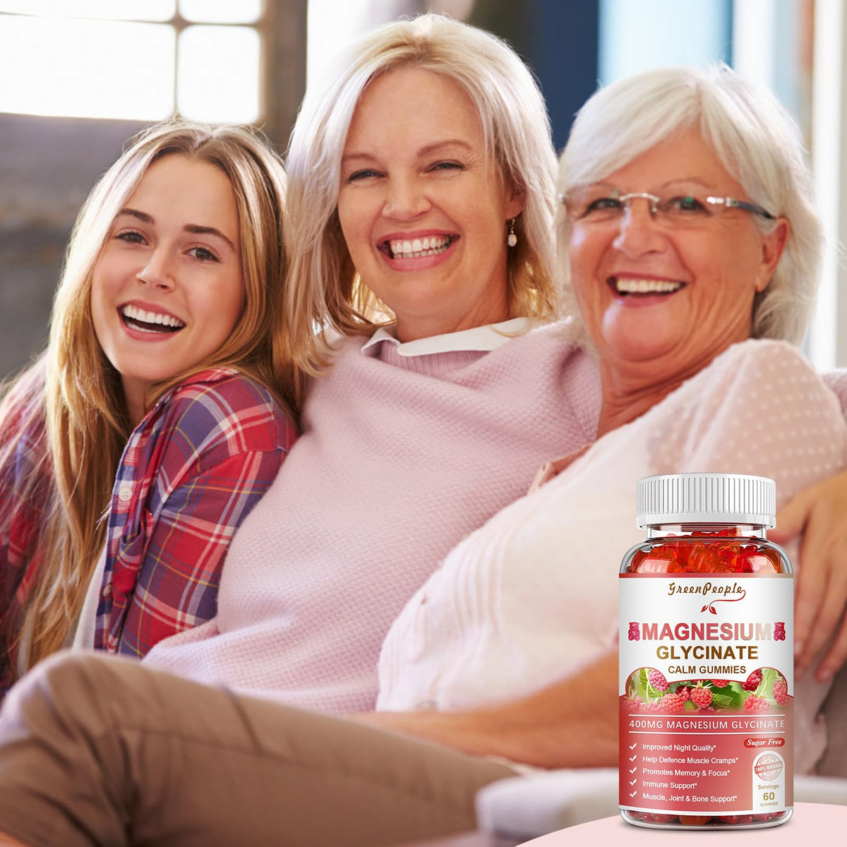 GREENPEOPLE Magnesium Glycinate Gummies 400mg — Sugar Free Raspberry Flavor, Vitamin D & B6 for Calm Support - Calm Era