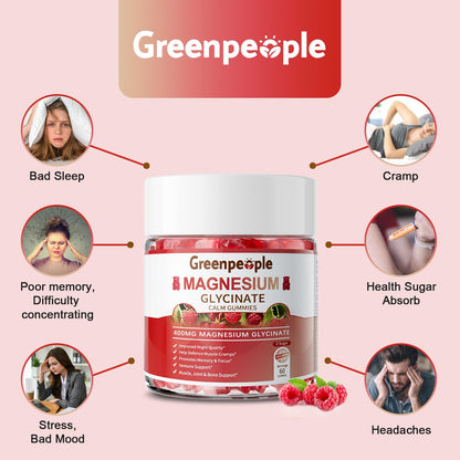 GREENPEOPLE Magnesium Glycinate Gummies 400mg — Sugar Free Raspberry Flavor, Vitamin D & B6 for Calm Support - Calm Era