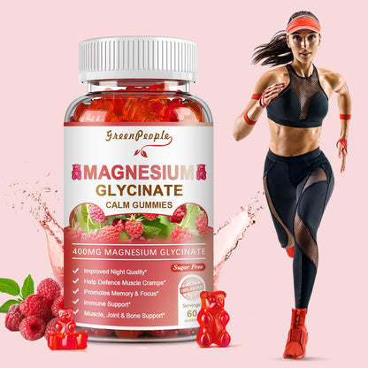 GREENPEOPLE Magnesium Glycinate Gummies 400mg — Sugar Free Raspberry Flavor, Vitamin D & B6 for Calm Support - Calm Era