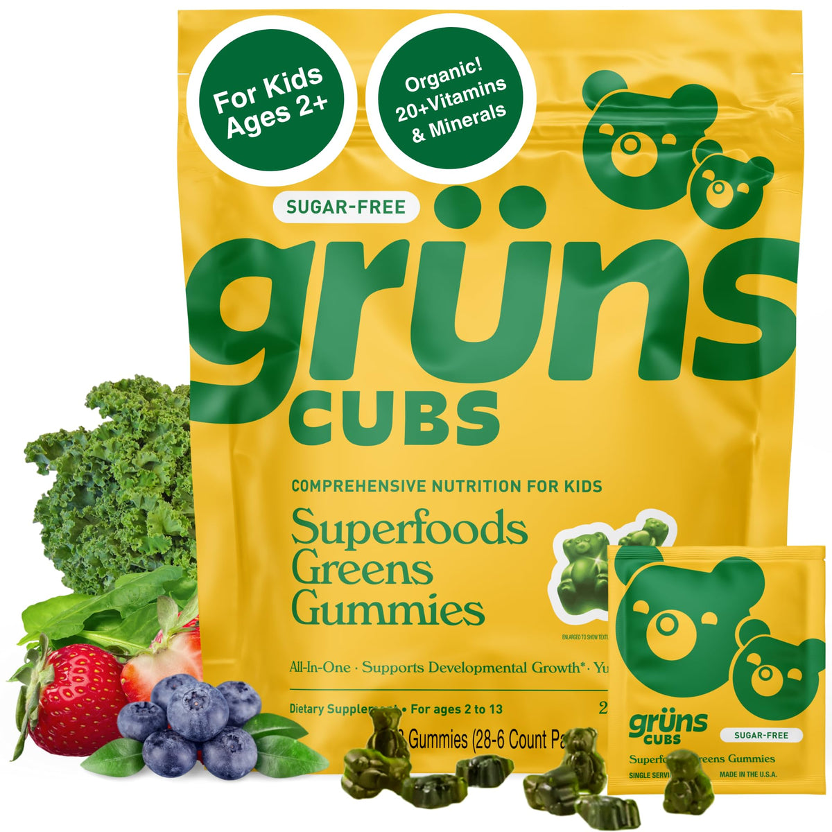 Grüns Multivitamin for Kids – Sugar-Free Super Greens Gummies 28ct - Calm Era