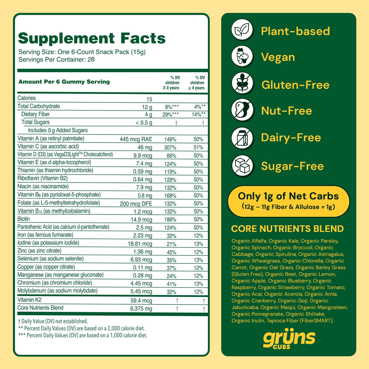 Grüns Multivitamin for Kids – Sugar-Free Super Greens Gummies 28ct - Calm Era