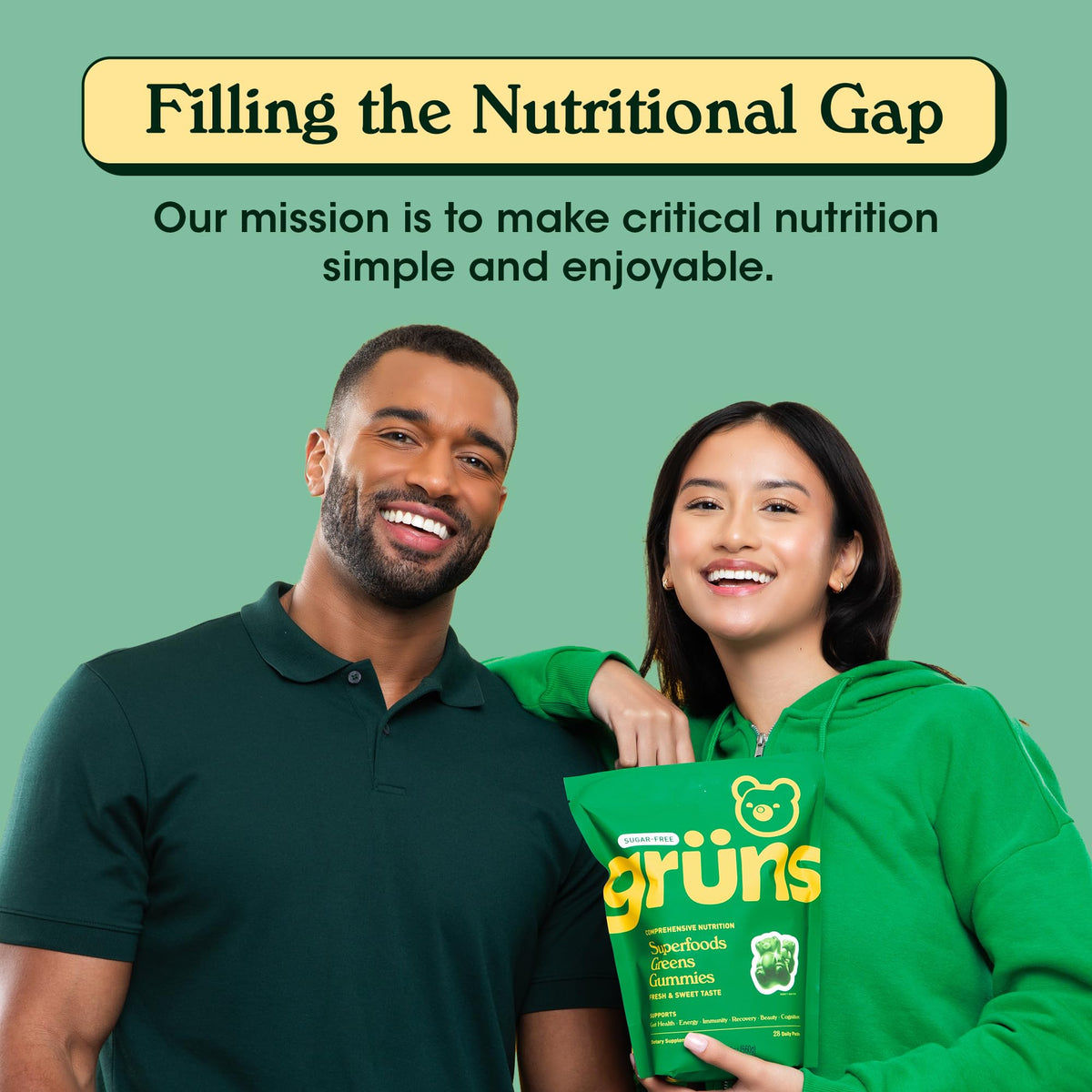 Grüns Gomitas Súper Verdes sin Azúcar para Adultos – Multivitamínico con más de 60 Ingredientes, 28 Sobres Diarios
