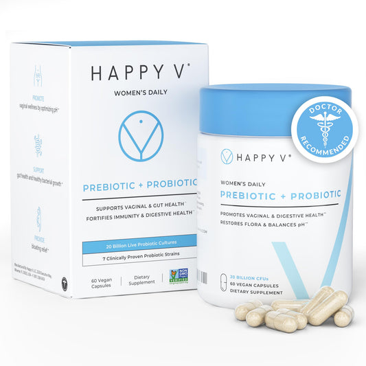 Happy V Dr. Probióticos Vaginales Formulados para Mujeres – Equilibrio del pH, Apoyo Urinario e Intestinal