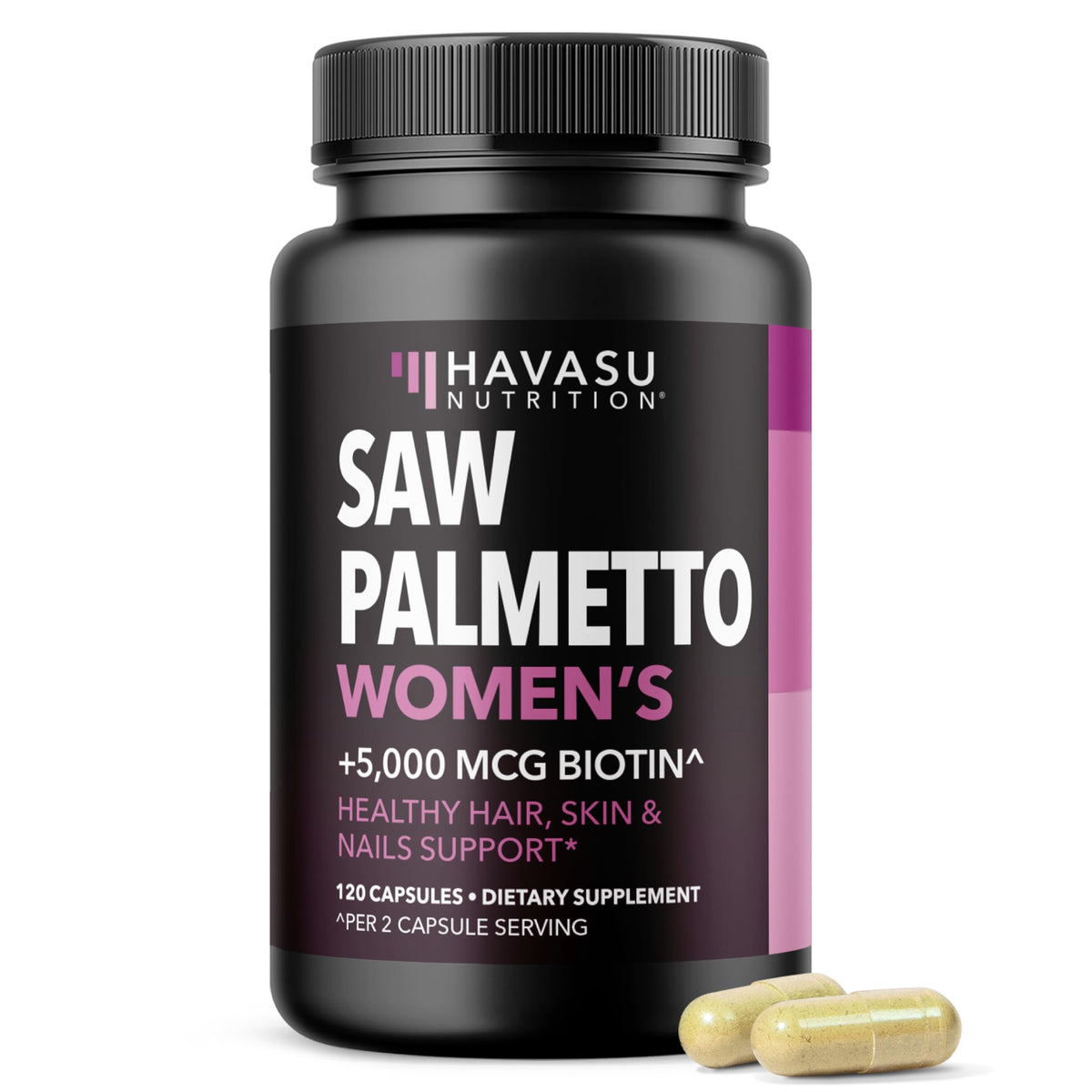 HAVASU Saw Palmetto 1500mg con Biotina 5000mcg | 120 Cápsulas | Cabello y Uñas
